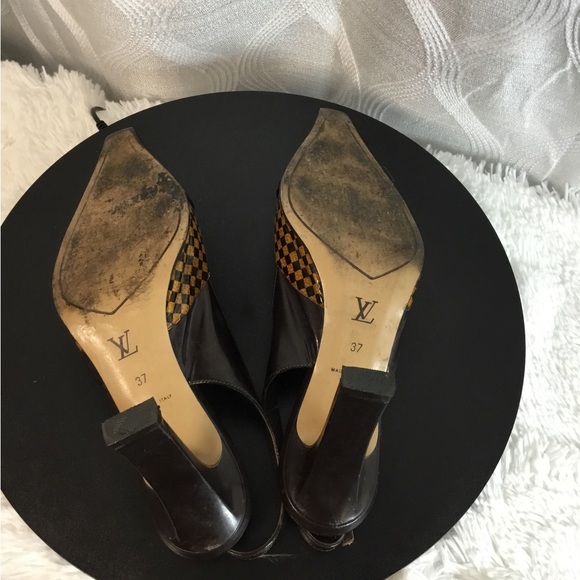 Louis Vuitton Black and Brown Checkered Heels - Picture 10 of 15